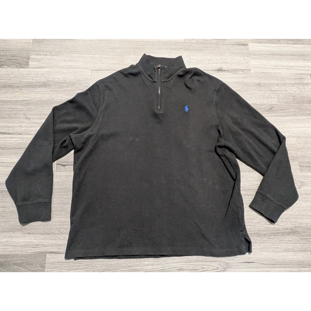 Polo Ralph Lauren Men's Black Estate‎ Rib Blue Pony Long Sleeve 1/4 Zip Size XL